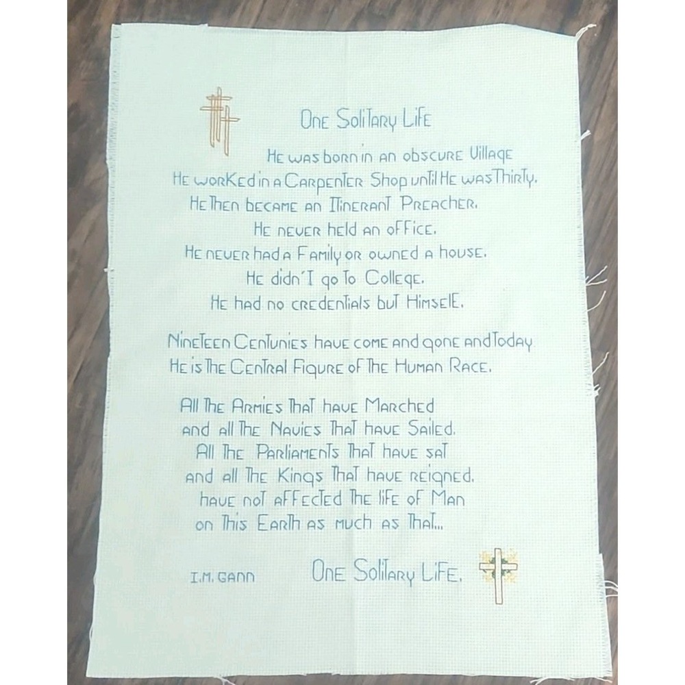 Vintage Finished Cross Stitch One Solitary Life